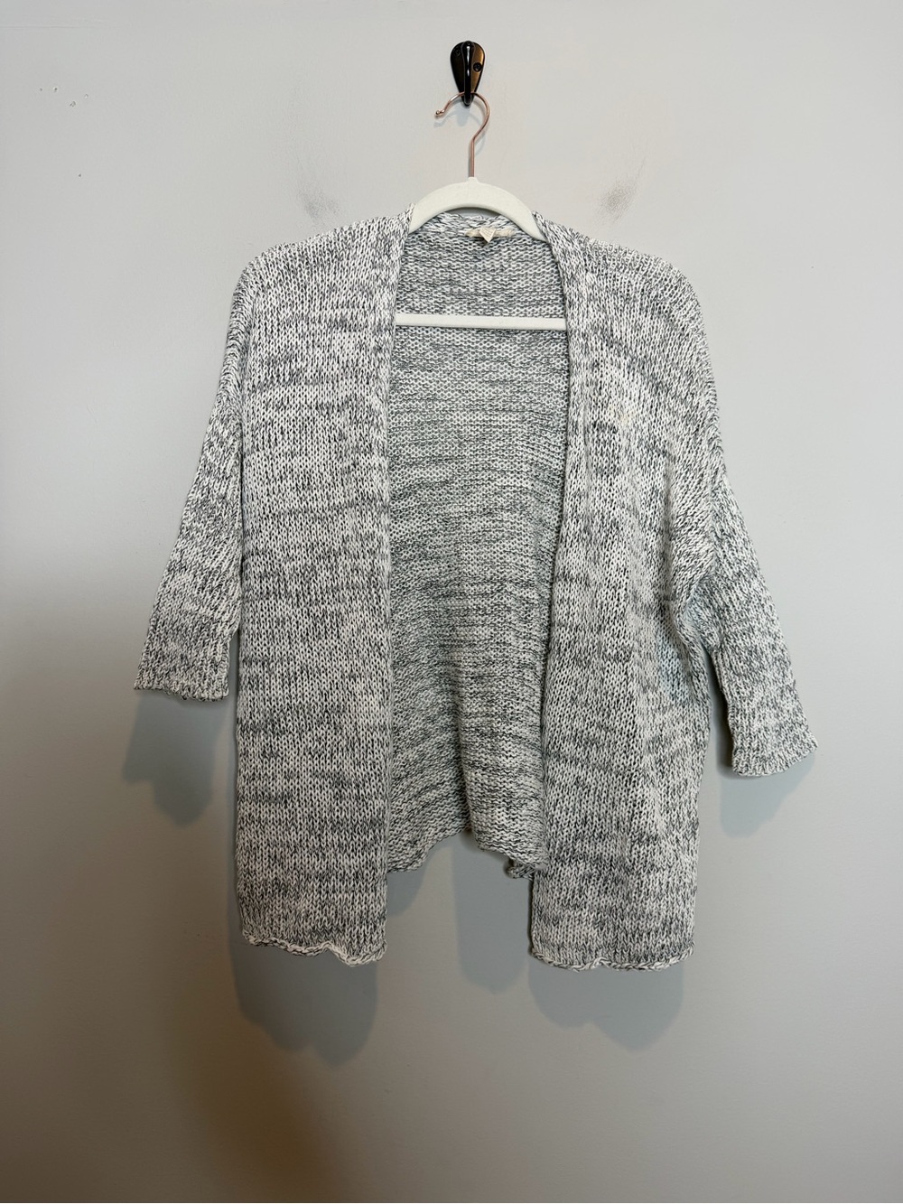 Eileen Fisher Small Organic Cotton Linen Marled Open Front Cardigan Oversized